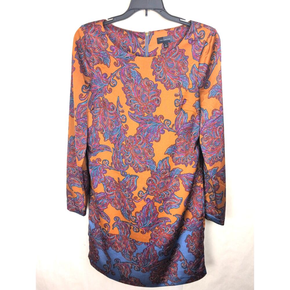 The Limited orange paisley floral satin dress Size Sm Retro Boho Classic Glam